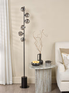 SPI4922-28 Spiral 6 Light Floor Lamp Matt Black With Closed Organic Smoked Glass
