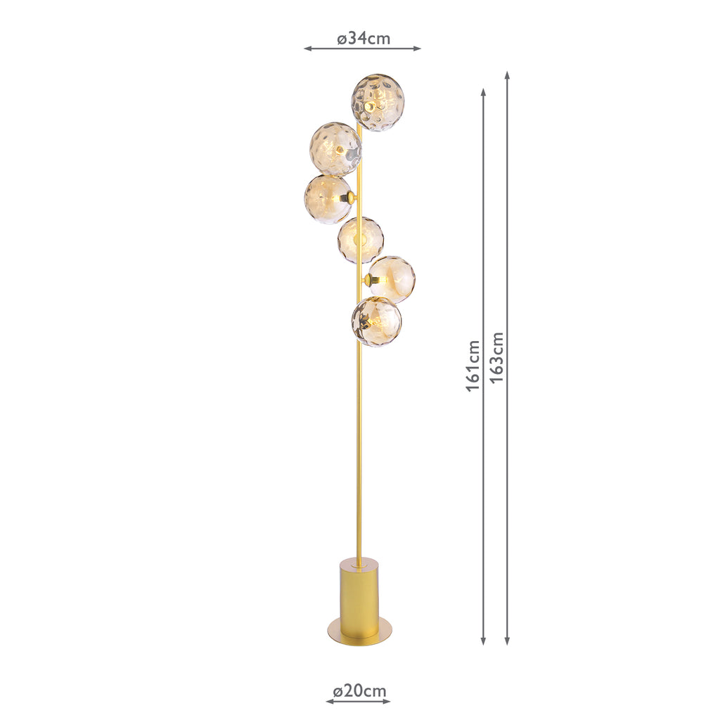 SPI4935-11 Spiral 6 Light Floor Lamp Matt Gold With Amber Dimpled Glass
