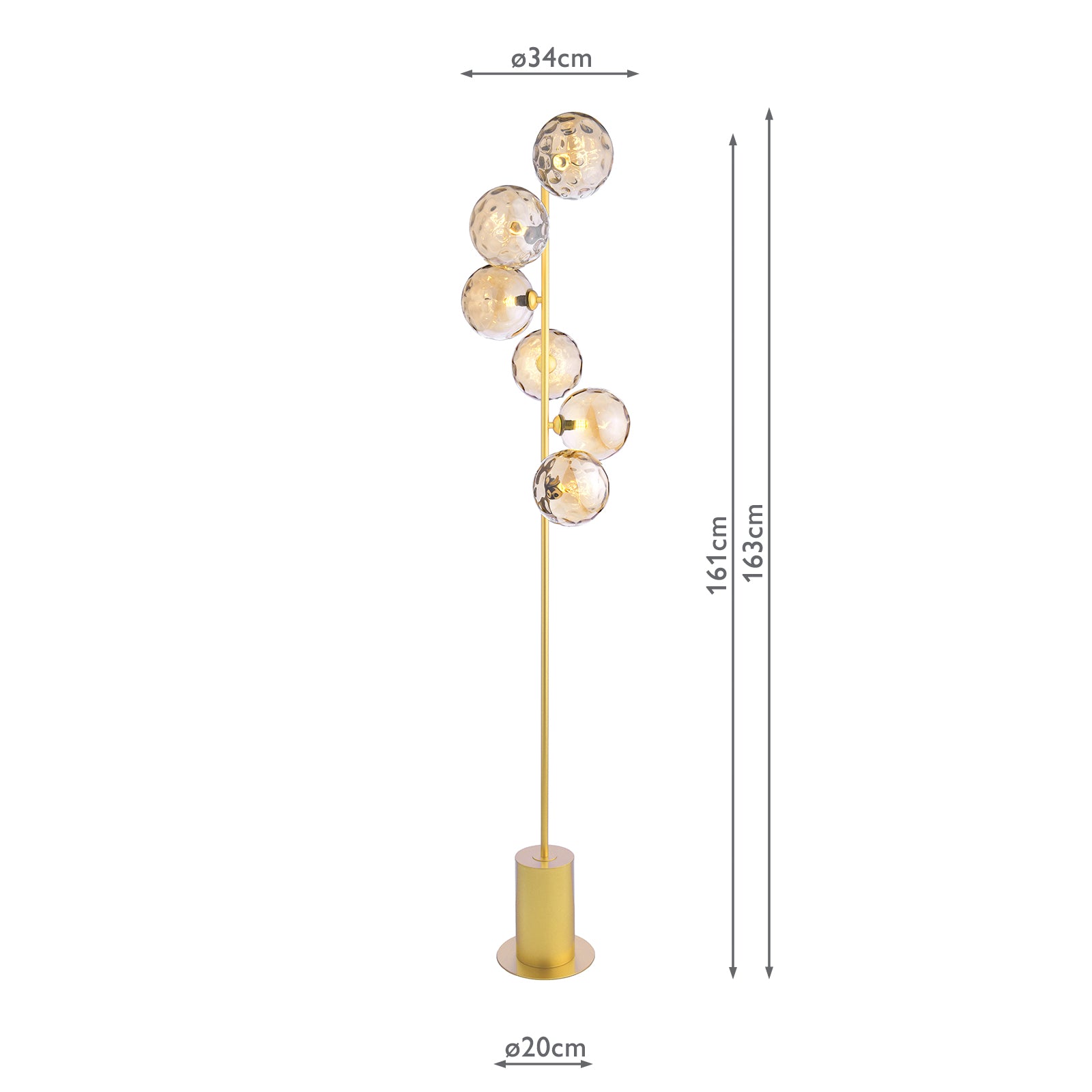 SPI4935-11 Spiral 6 Light Floor Lamp Matt Gold With Amber Dimpled Glass