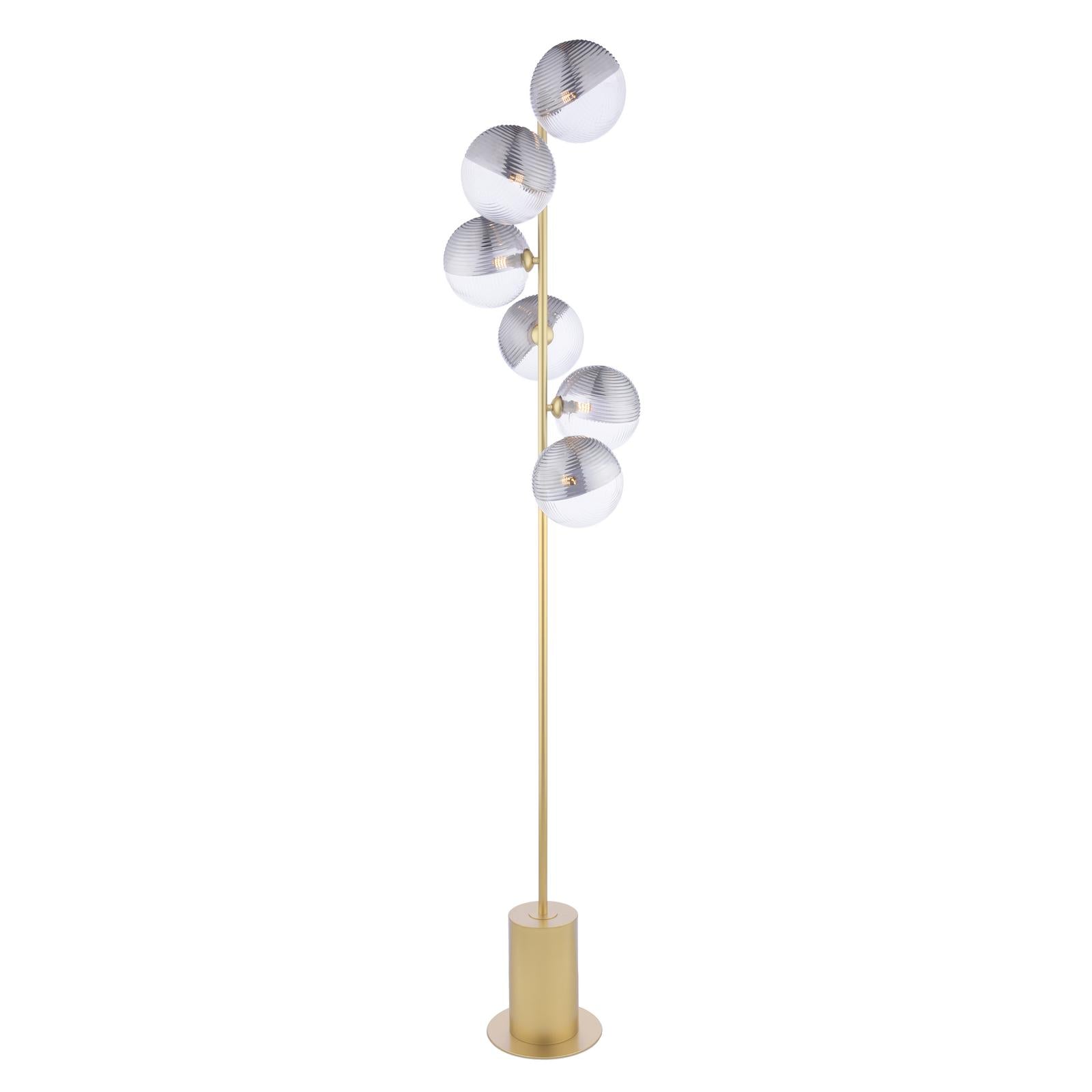 SPI4935-19 Spiral 6 Light Floor Lamp Matt Gold With Smoked/Clear Ribbed Glass