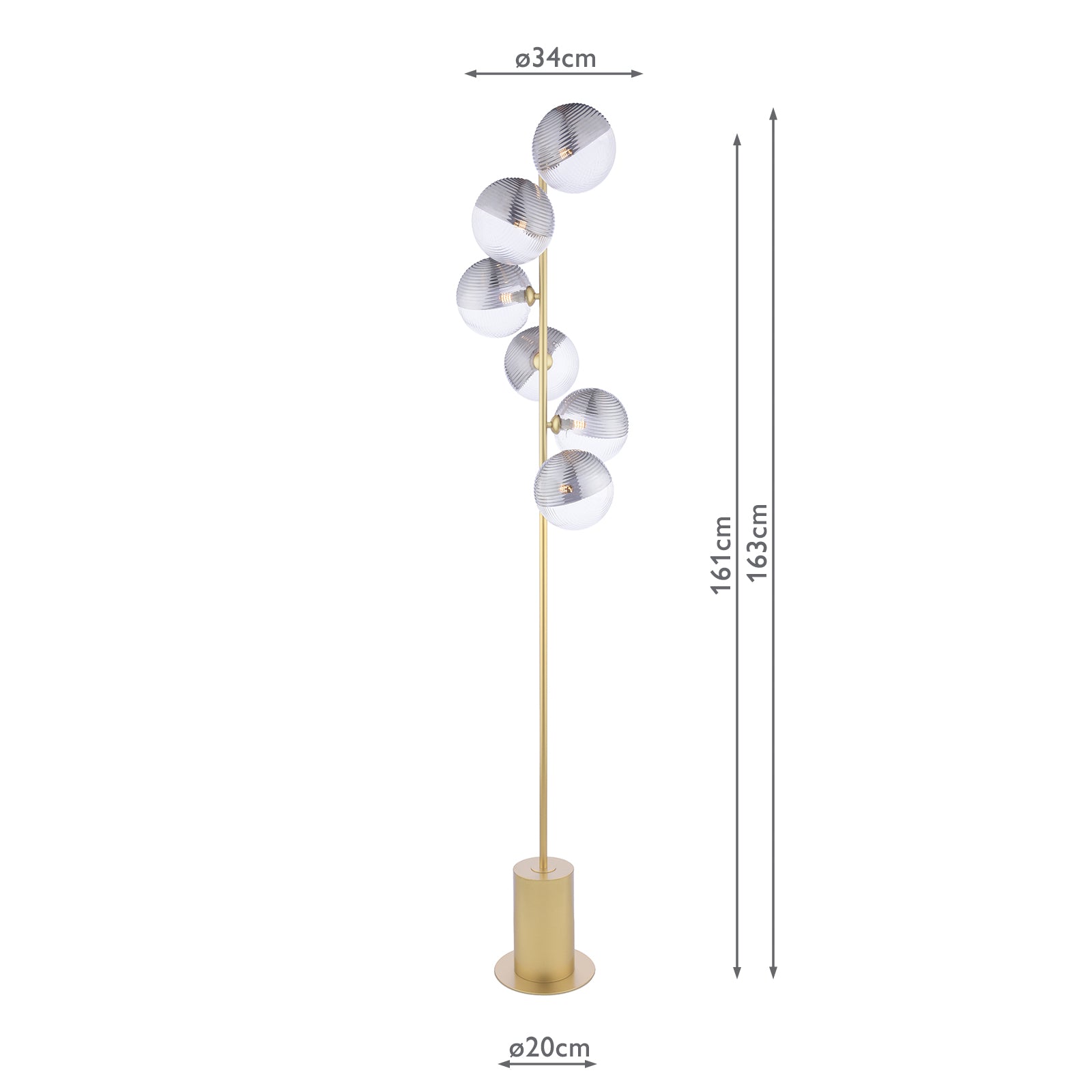 SPI4935-19 Spiral 6 Light Floor Lamp Matt Gold With Smoked/Clear Ribbed Glass