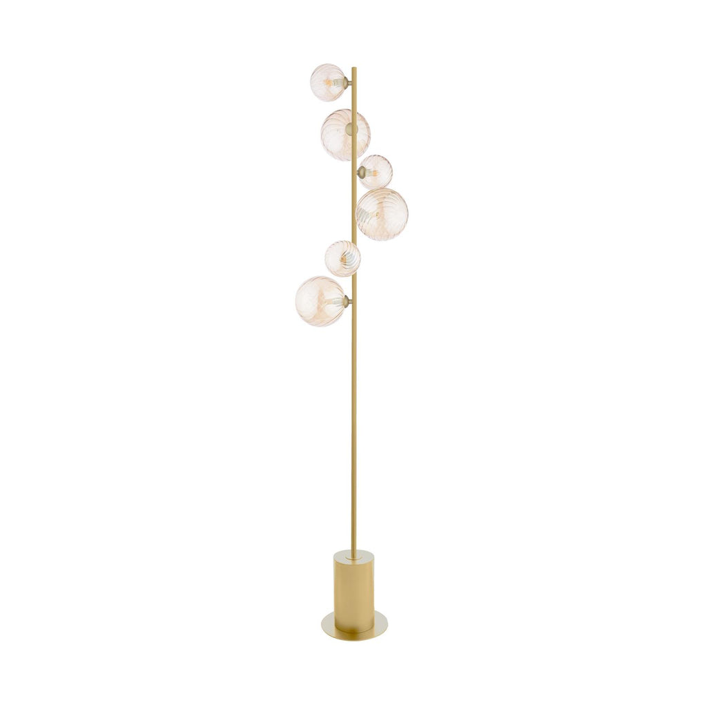 SPI4935-MIX Spiral 6 Light Floor Lamp Matt Gold and Amber Glass