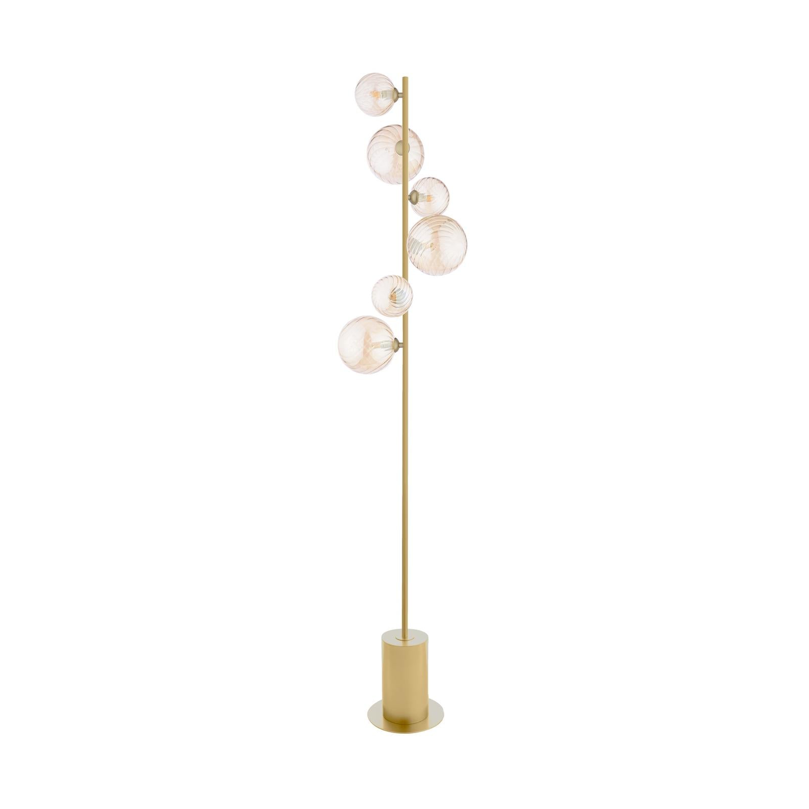 SPI4935-MIX Spiral 6 Light Floor Lamp Matt Gold and Amber Glass