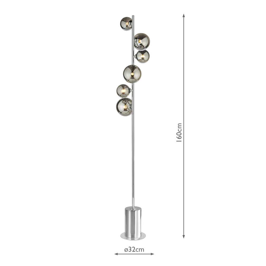 SPI4950-01-24 Spiral 6 Light Floor Lamp Polished Chrome and Smoked Glass