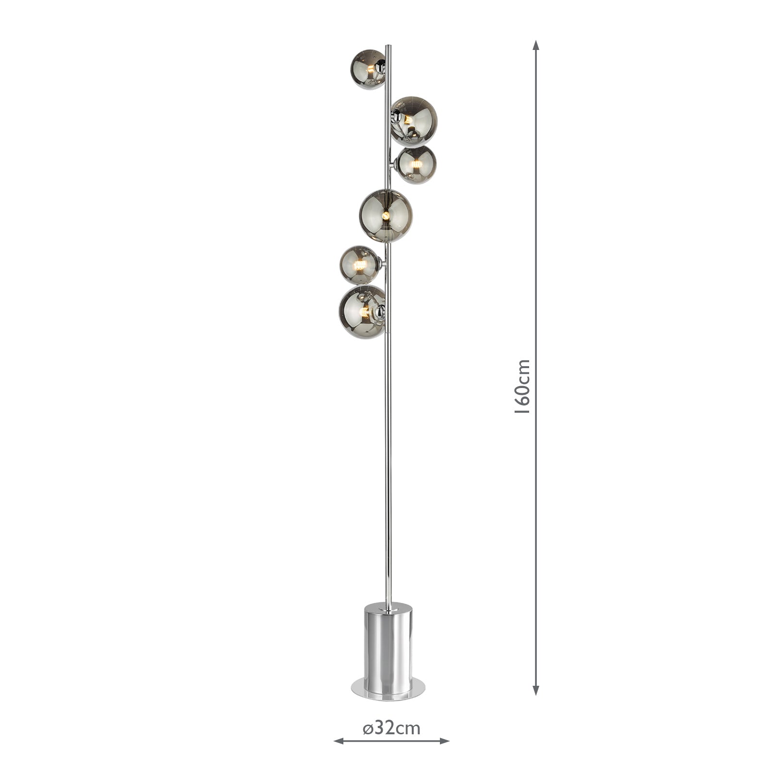 SPI4950-01-24 Spiral 6 Light Floor Lamp Polished Chrome and Smoked Glass