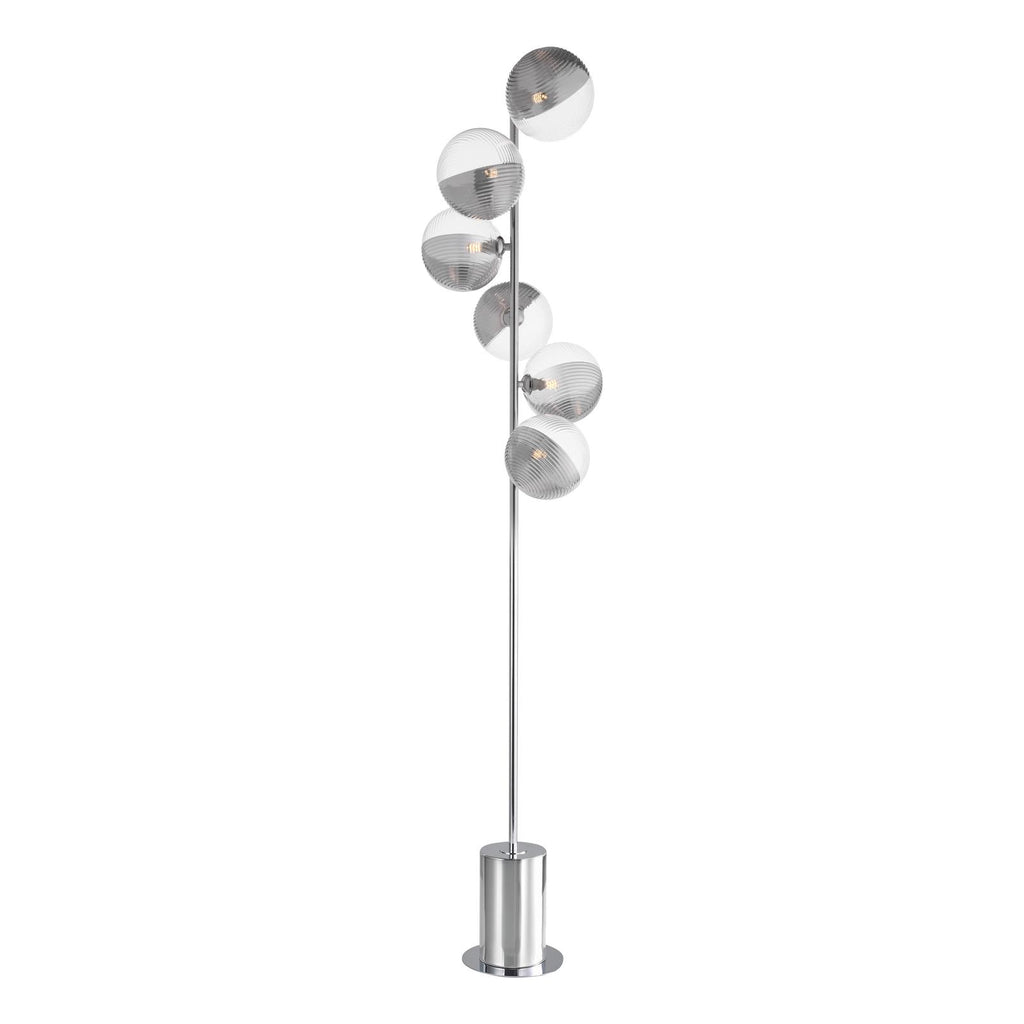 SPI4950-19 Spiral 6 Light Floor Lamp Polished Chrome With Smoked/Clear Ribbed Glass
