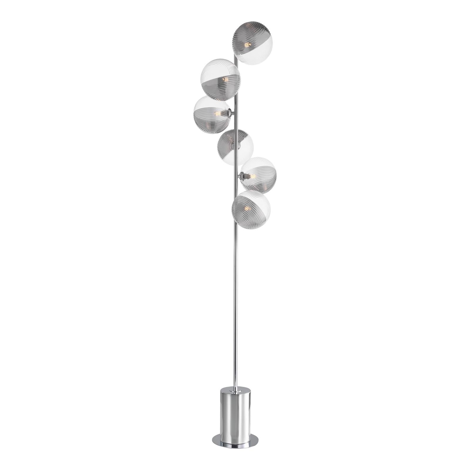 SPI4950-19 Spiral 6 Light Floor Lamp Polished Chrome With Smoked/Clear Ribbed Glass