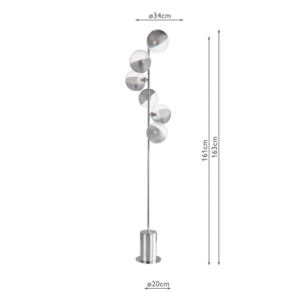 SPI4950-19 Spiral 6 Light Floor Lamp Polished Chrome With Smoked/Clear Ribbed Glass