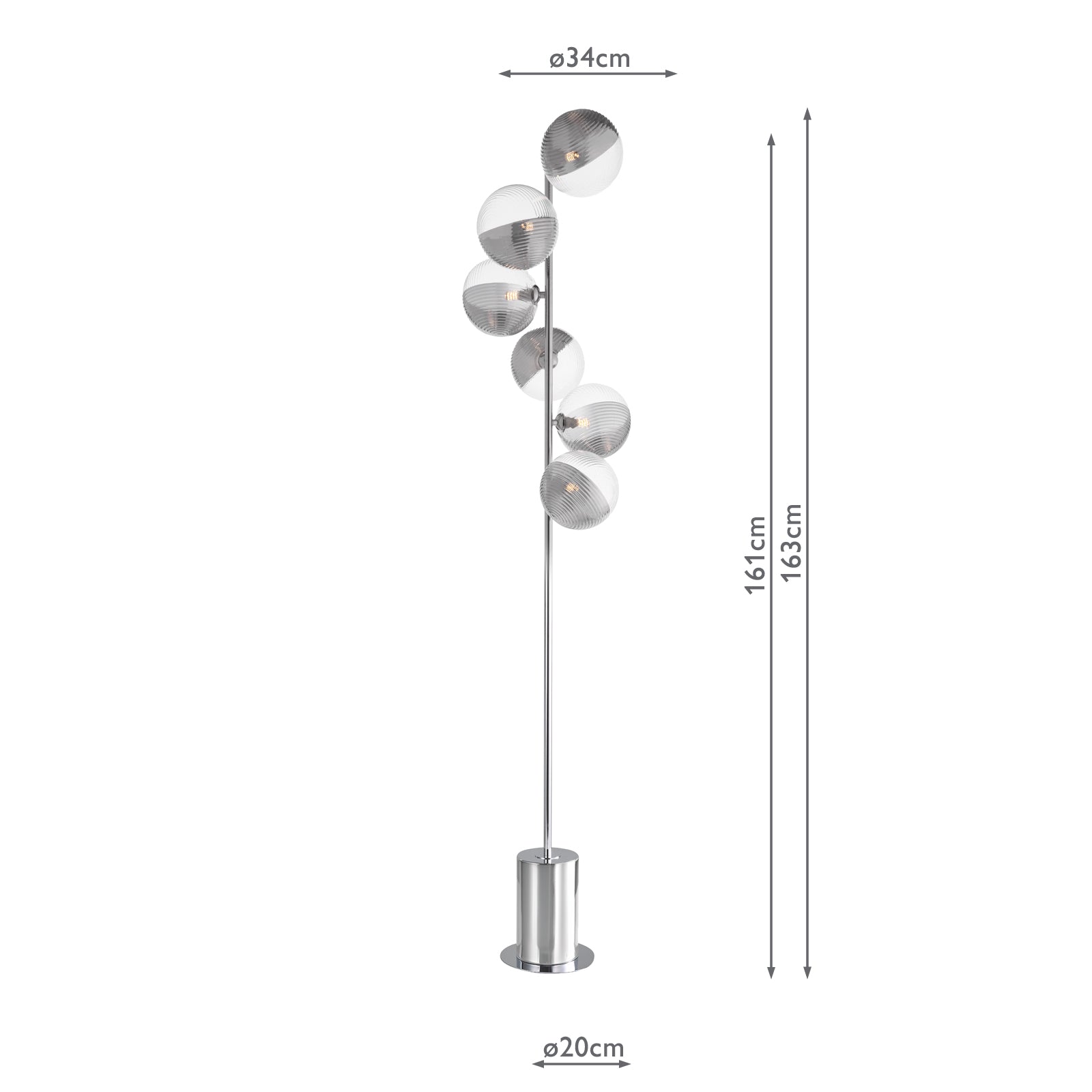 SPI4950-19 Spiral 6 Light Floor Lamp Polished Chrome With Smoked/Clear Ribbed Glass