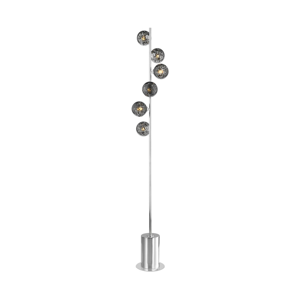 SPI4950-21 Spiral 6 Light Floor Lamp Polished Chrome With Black Confetti Glass