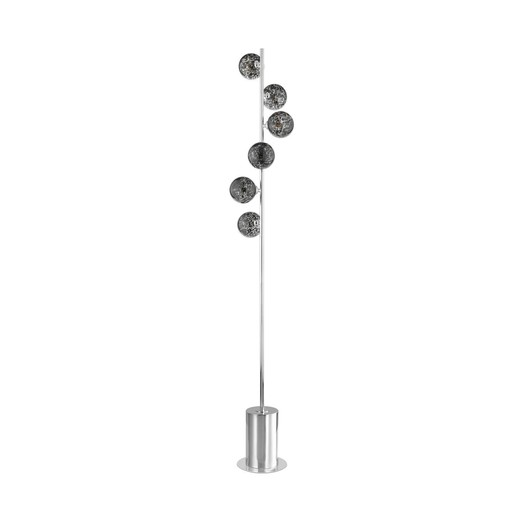 SPI4950-21 Spiral 6 Light Floor Lamp Polished Chrome With Black Confetti Glass