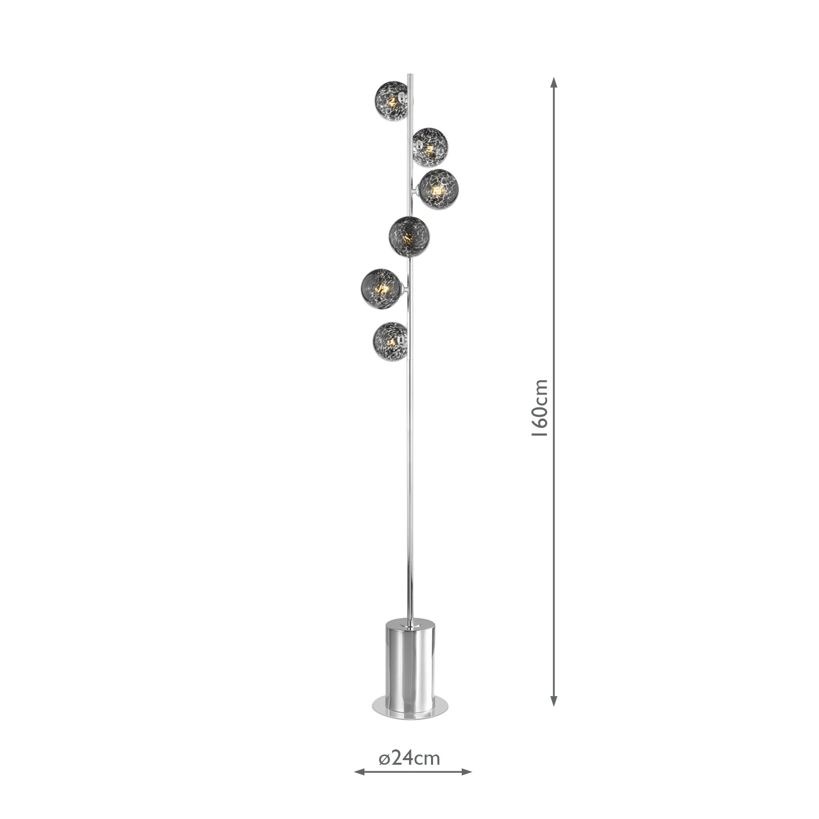 SPI4950-21 Spiral 6 Light Floor Lamp Polished Chrome With Black Confetti Glass