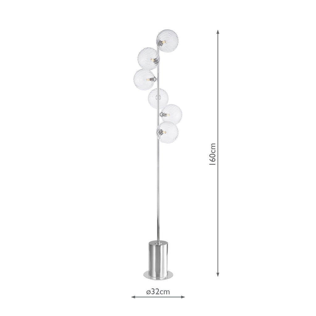 SPI4950-22 Spiral 6 Light Floor Lamp Polished Chrome With Closed Glass