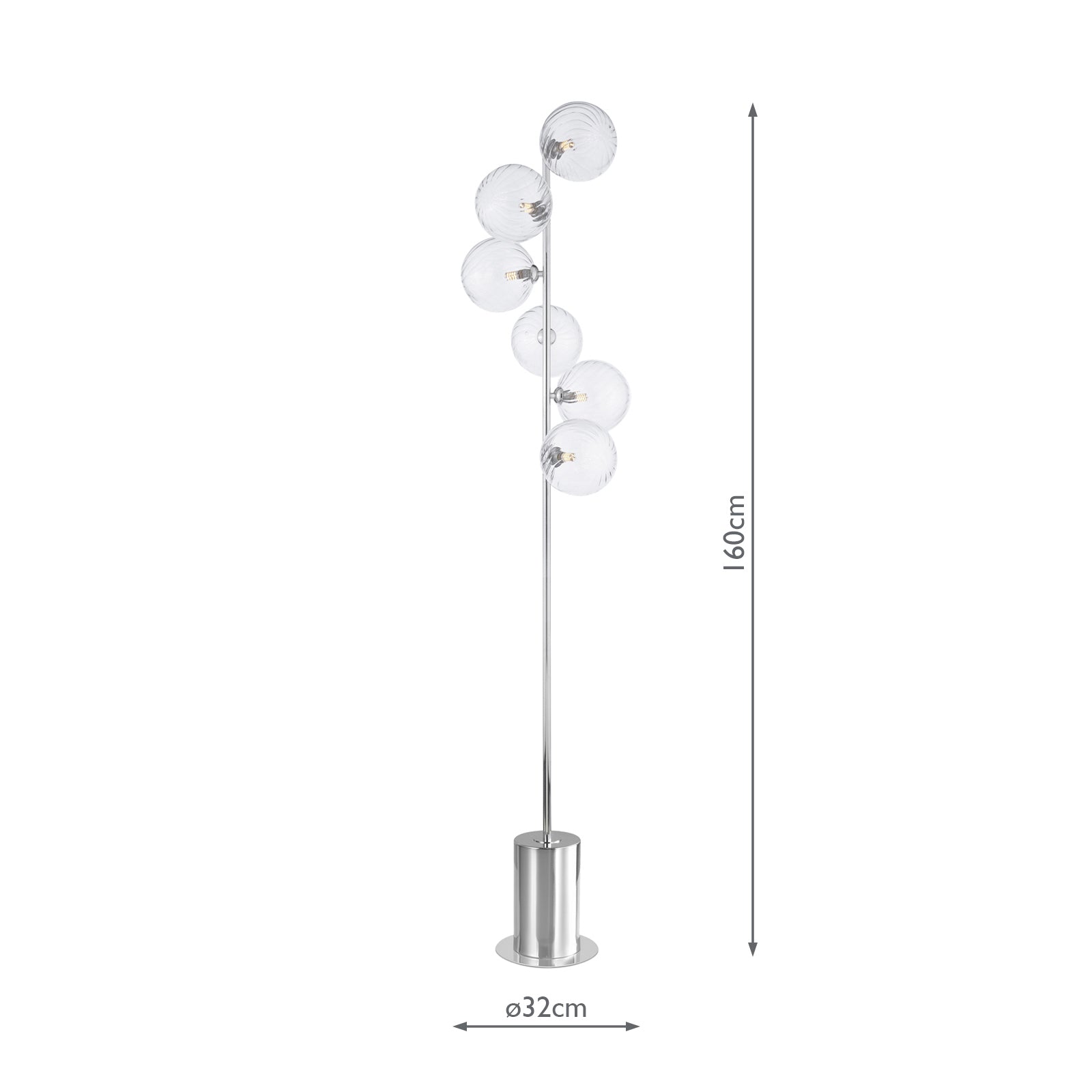 SPI4950-22 Spiral 6 Light Floor Lamp Polished Chrome With Closed Glass
