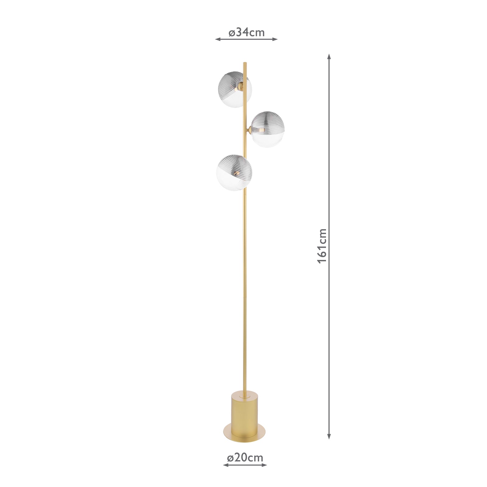SPI5535-19 Spiral 3 Light Floor Lamp Matt Gold With Smoked/Clear Ribbed Glass