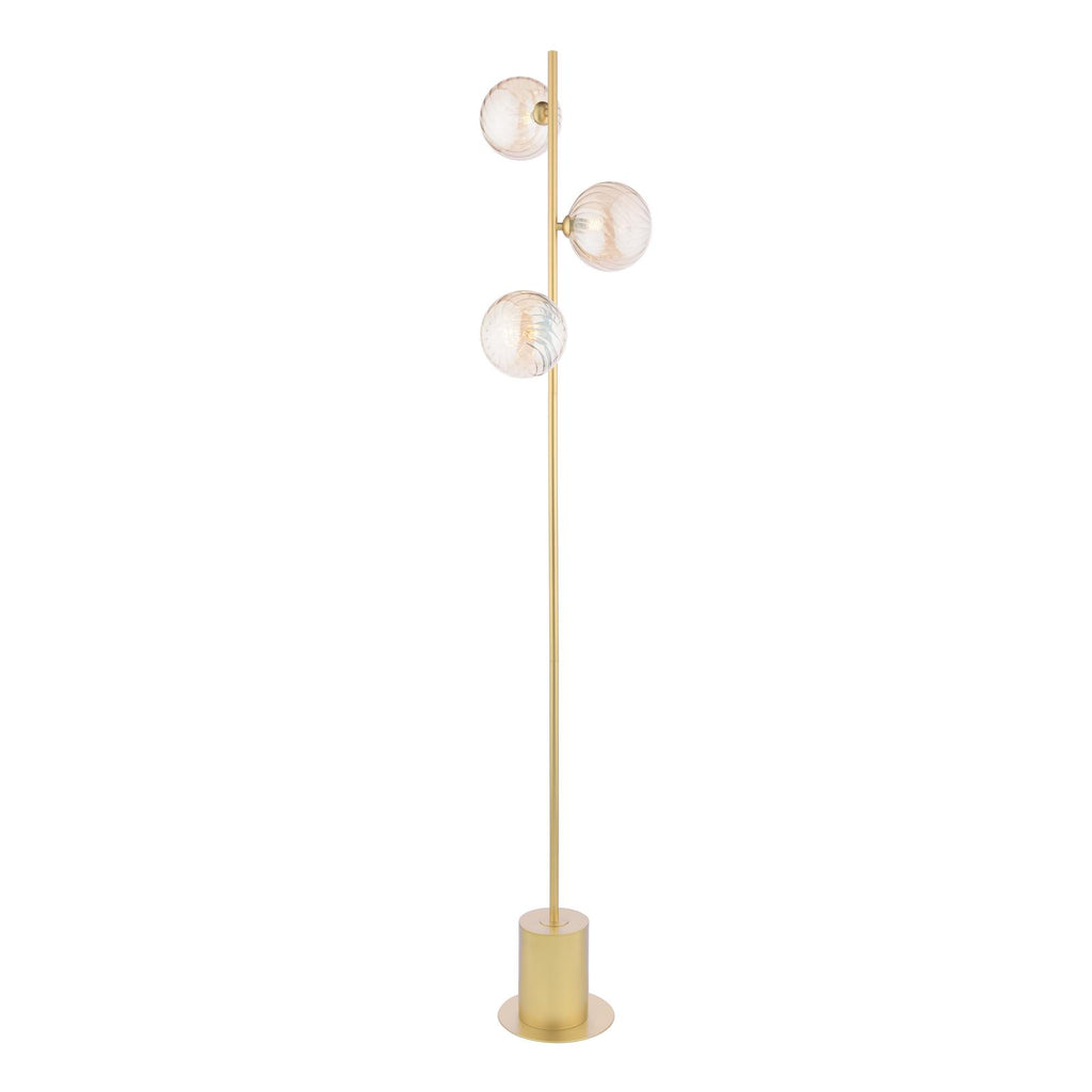 SPI5535-26 Spiral 3 Light Floor Lamp Matt Gold With Twisted Amber Glass