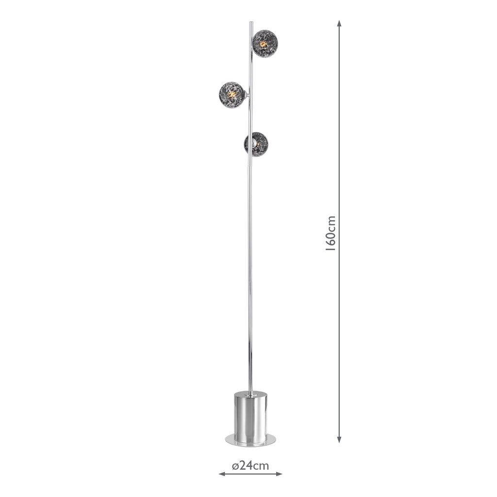 SPI5550-21 Spiral 3 Light Floor Lamp Polished Chrome With Black Confetti Glass