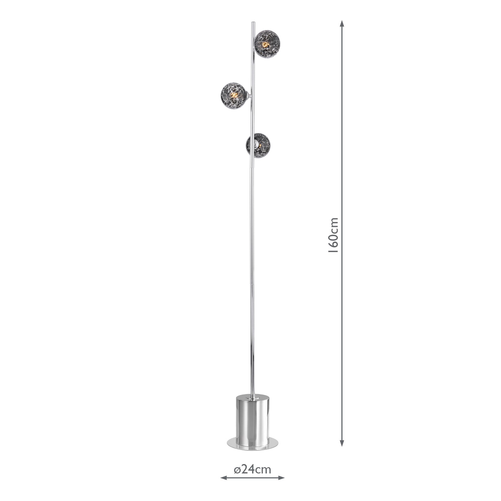 SPI5550-21 Spiral 3 Light Floor Lamp Polished Chrome With Black Confetti Glass