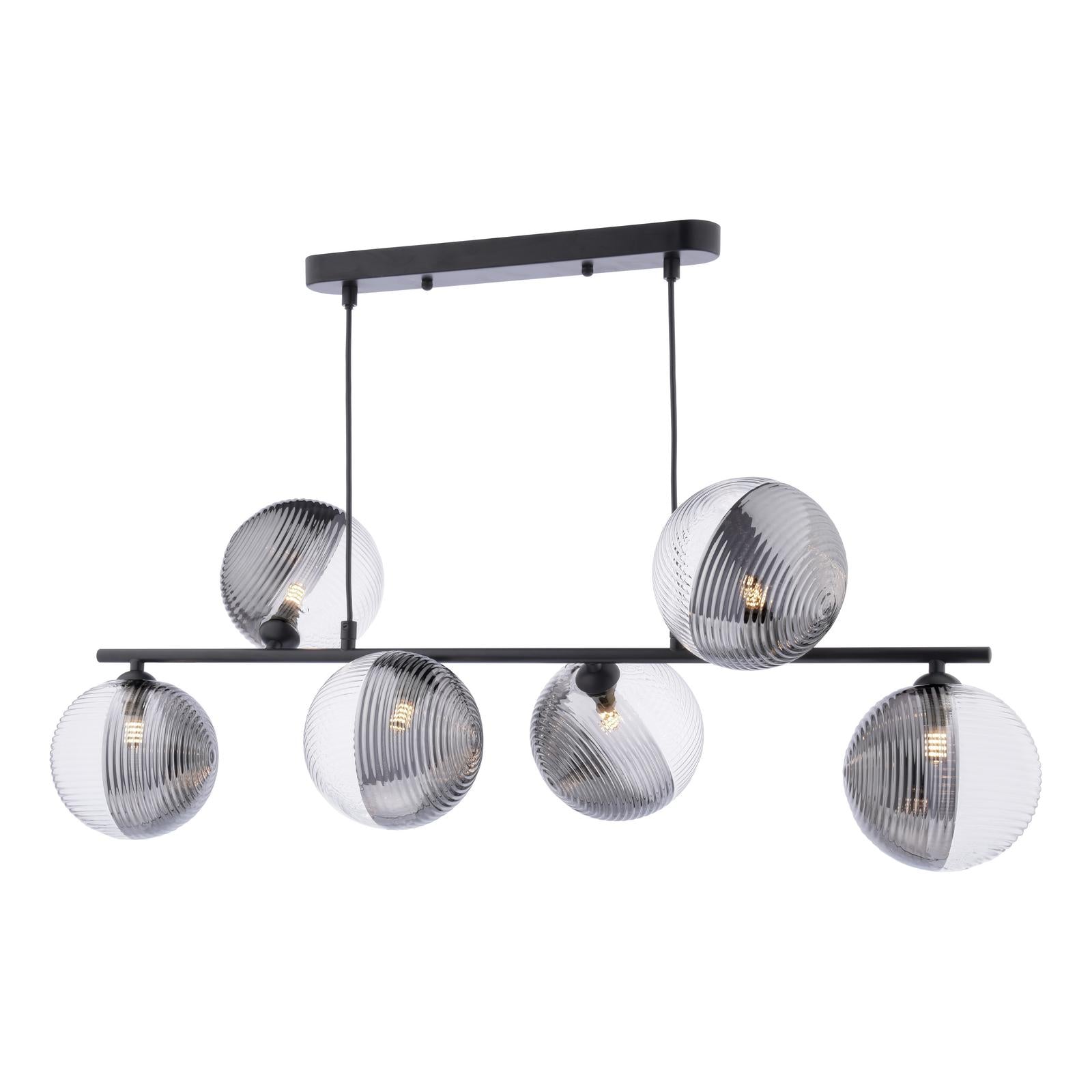 SPI6422-19 Spiral 6 Light Bar Pendant Matt Black With Smoked/Clear Ribbed Glass