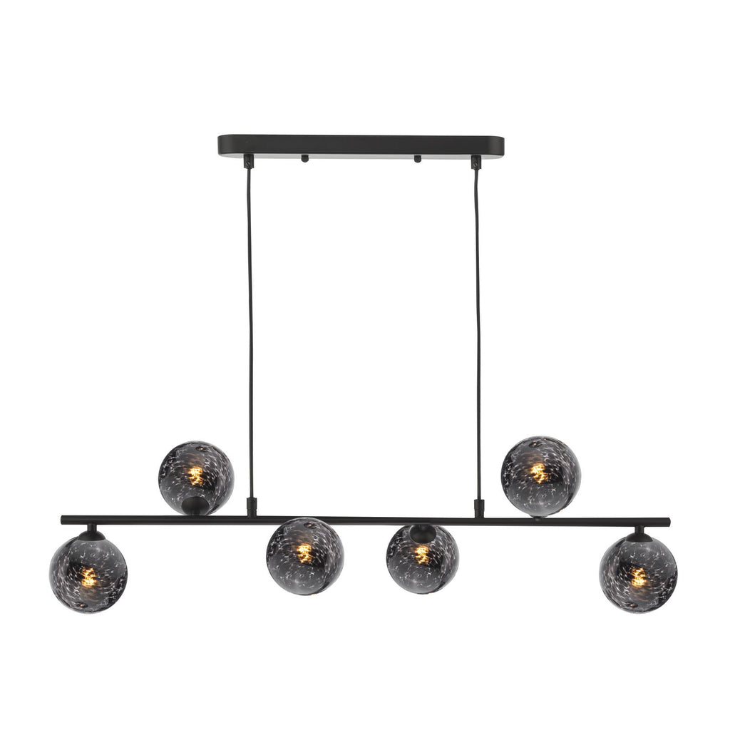 SPI6422-21 Spiral 6 Light Bar Pendant Matt Black With Black Confetti Glass