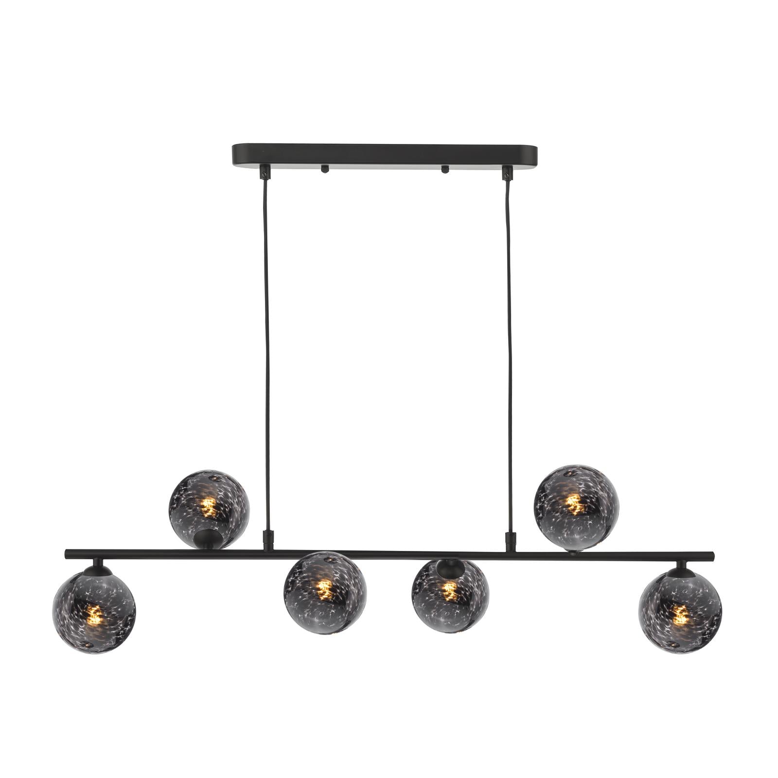 SPI6422-21 Spiral 6 Light Bar Pendant Matt Black With Black Confetti Glass
