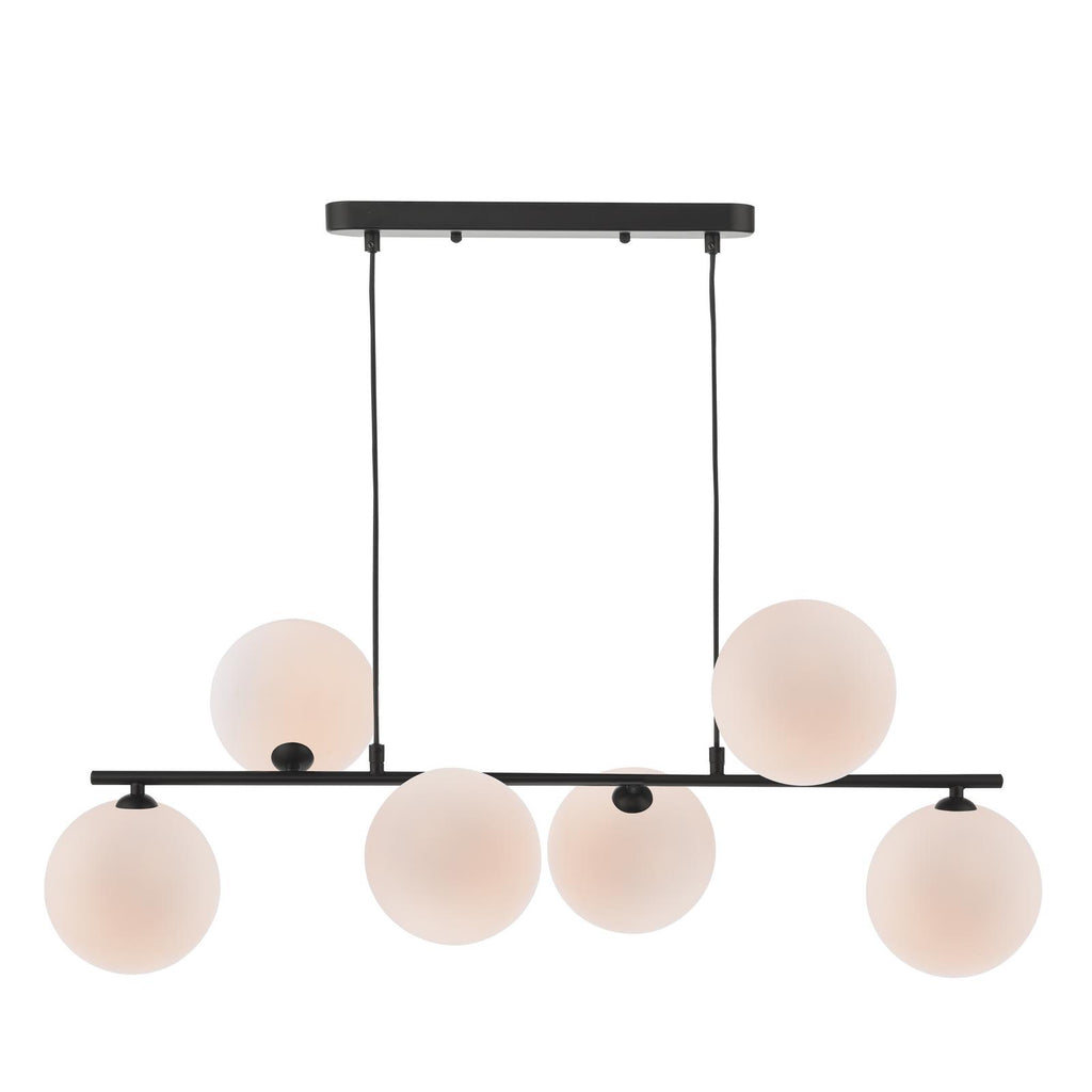SPI6422-23 Spiral 6 Light Bar Pendant Matt Black With Opal Glass
