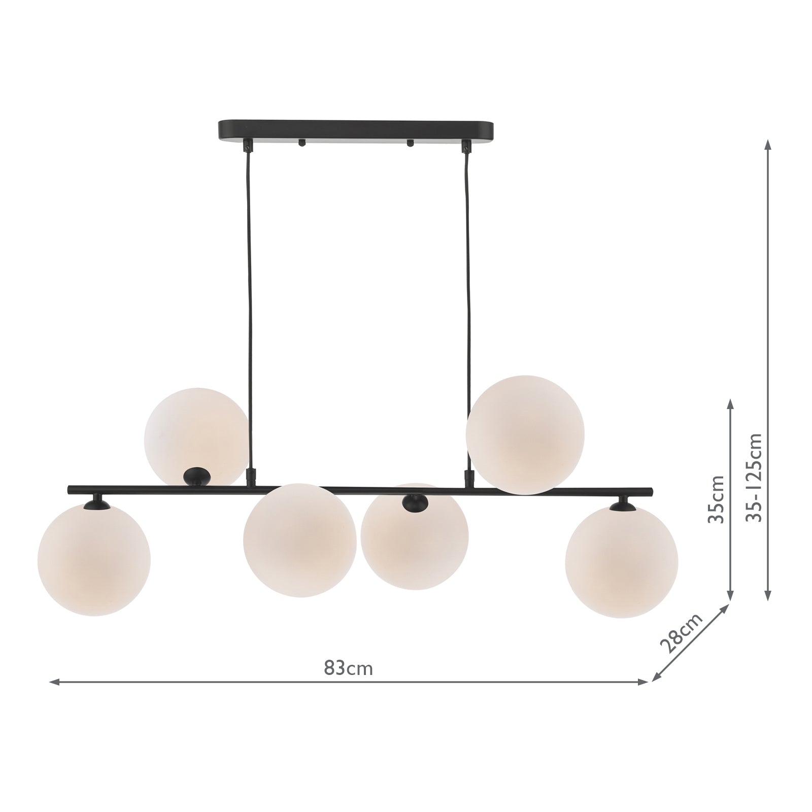 SPI6422-23 Spiral 6 Light Bar Pendant Matt Black With Opal Glass