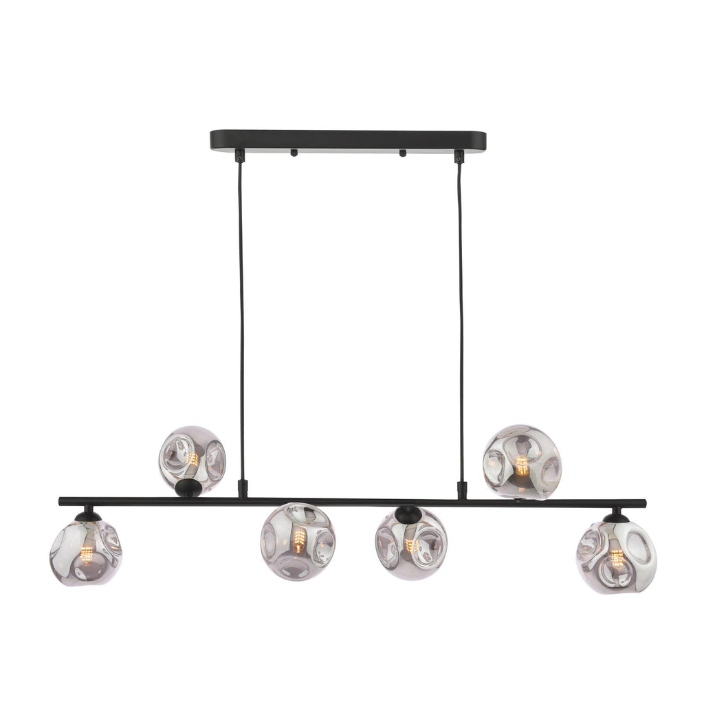 SPI6422-28 Spiral 6 Light Bar Pendant Matt Black With Closed Organic Smoked Glass