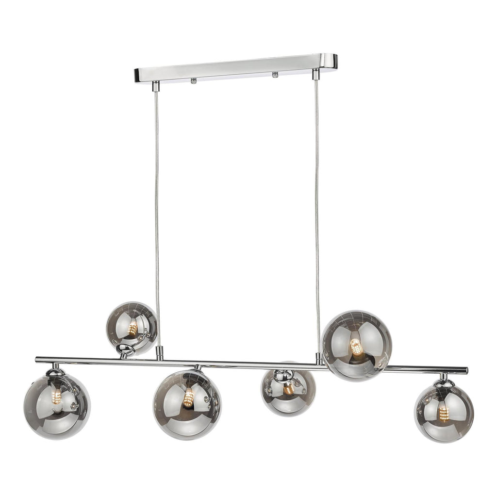 SPI6450-01-24 Spiral 6 Light Bar Pendant Polished Chrome and Smoked Glass