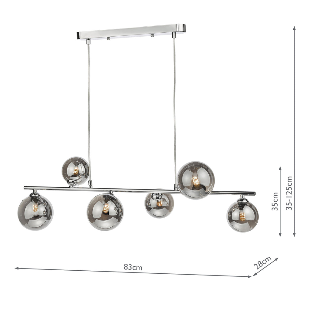 SPI6450-01-24 Spiral 6 Light Bar Pendant Polished Chrome and Smoked Glass