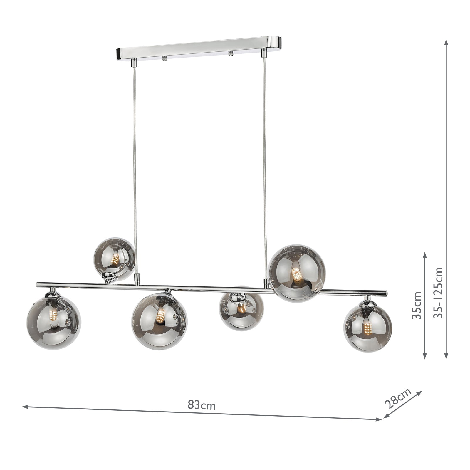 SPI6450-01-24 Spiral 6 Light Bar Pendant Polished Chrome and Smoked Glass