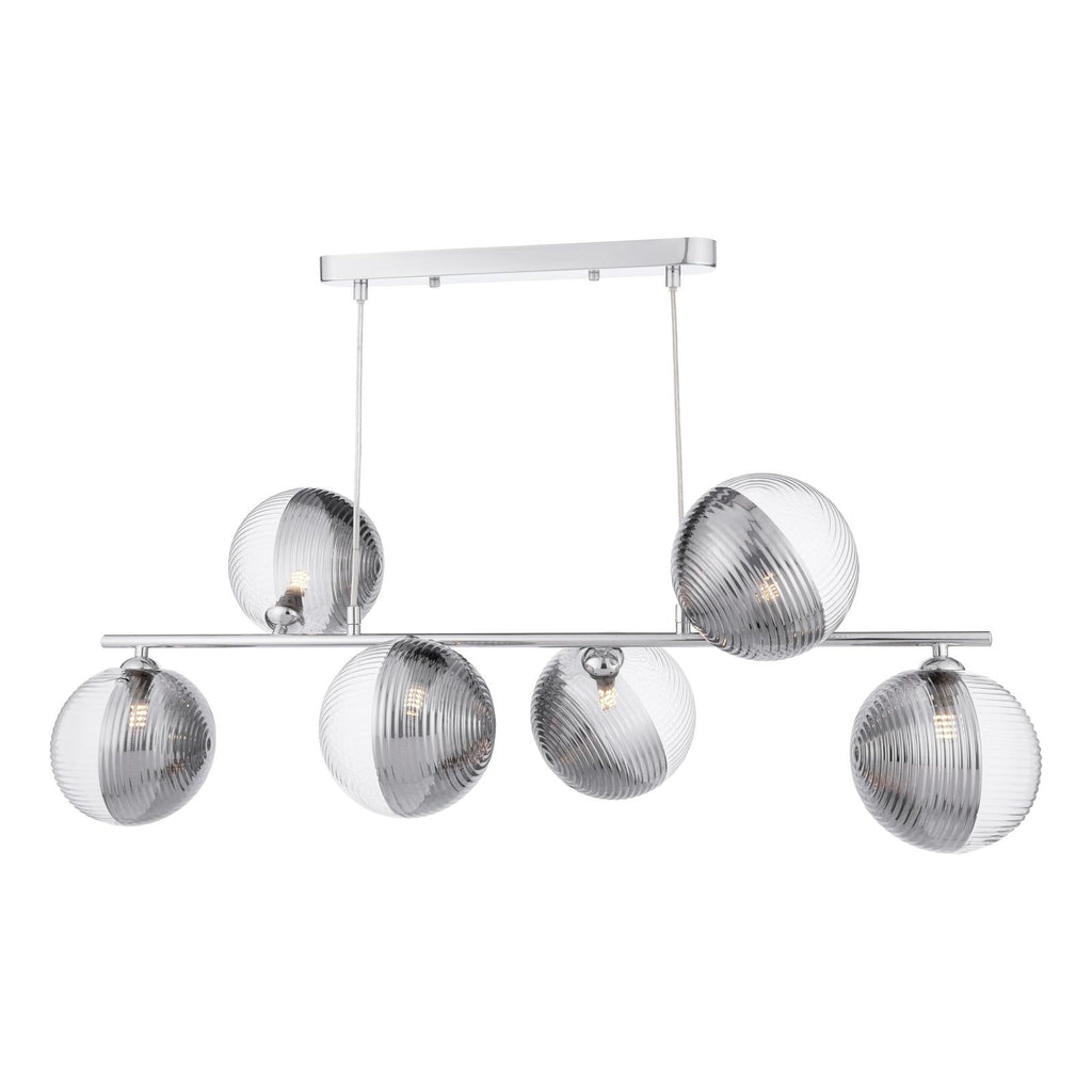 SPI6450-19 Spiral 6 Light Bar Pendant Polished Chrome With Smoked/Clear Ribbed Glass