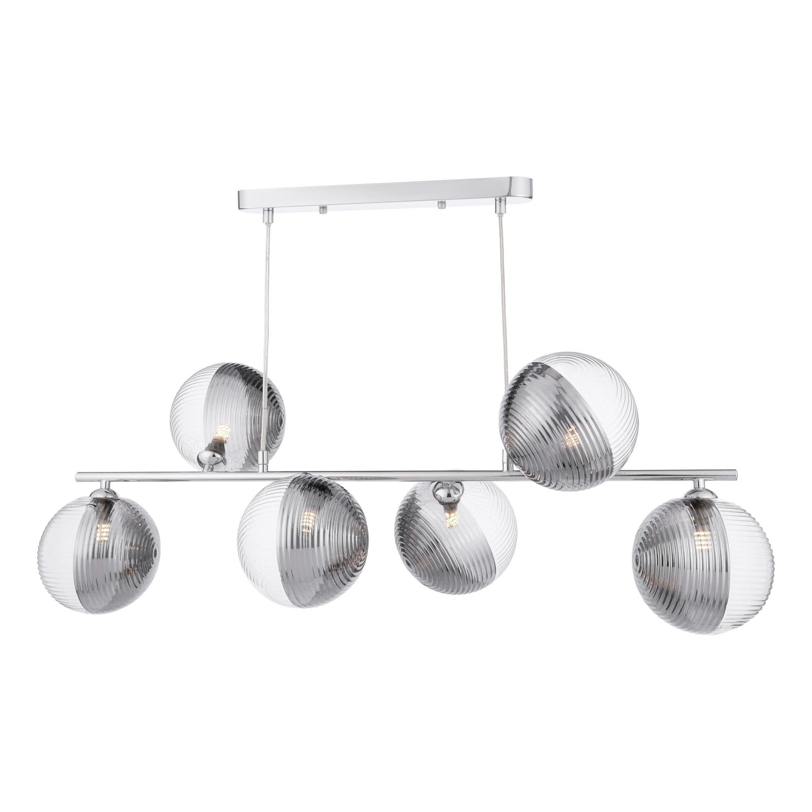 SPI6450-19 Spiral 6 Light Bar Pendant Polished Chrome With Smoked/Clear Ribbed Glass