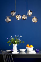 SPI6450-19 Spiral 6 Light Bar Pendant Polished Chrome With Smoked/Clear Ribbed Glass