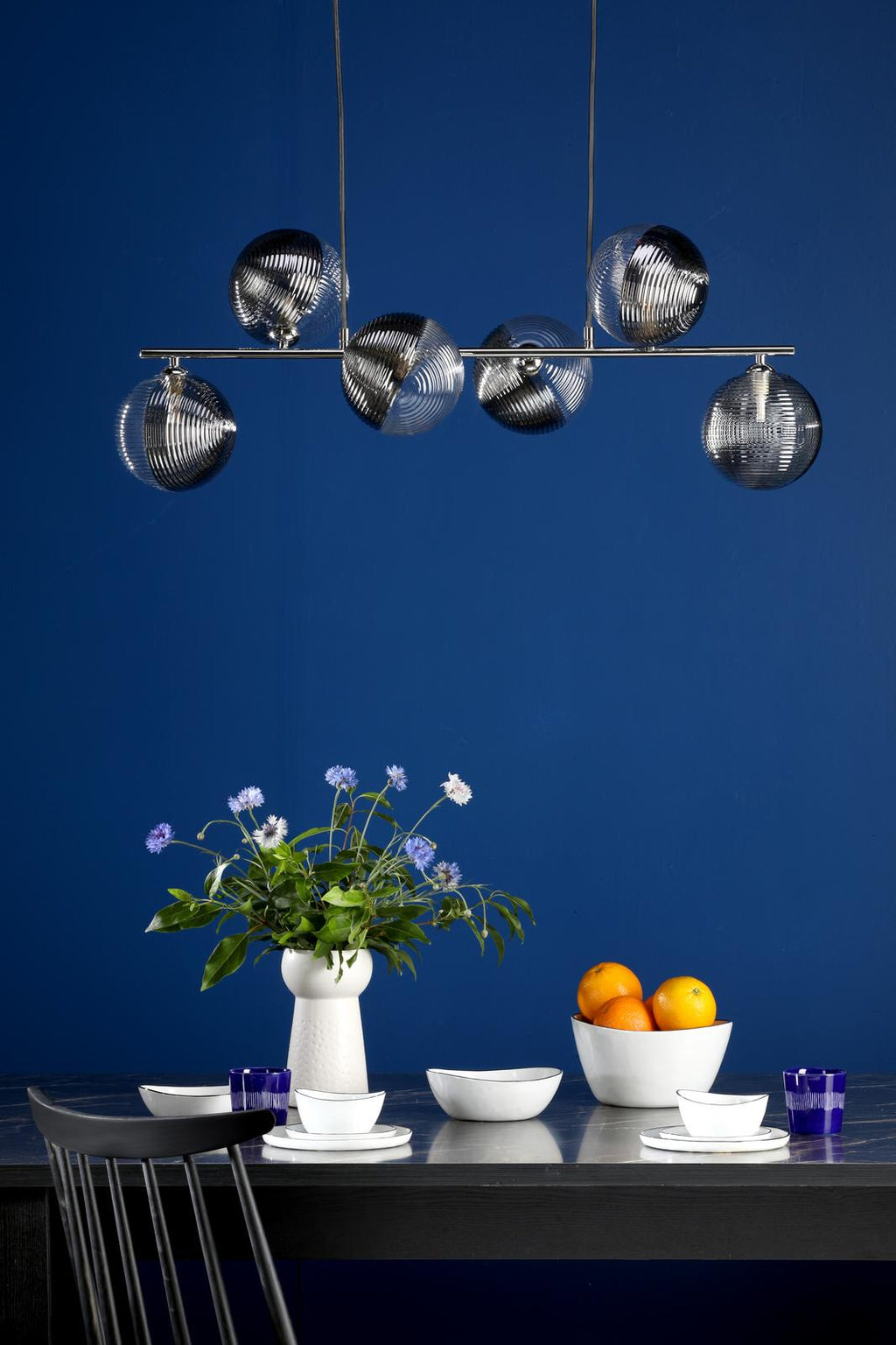 SPI6450-19 Spiral 6 Light Bar Pendant Polished Chrome With Smoked/Clear Ribbed Glass