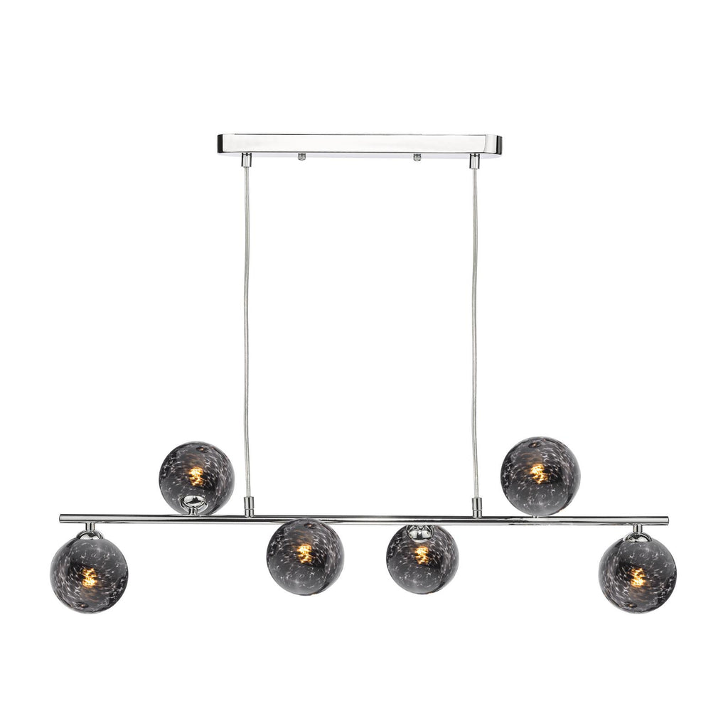 SPI6450-21 Spiral 6 Light Bar Pendant Polished Chrome With Black Confetti Glass