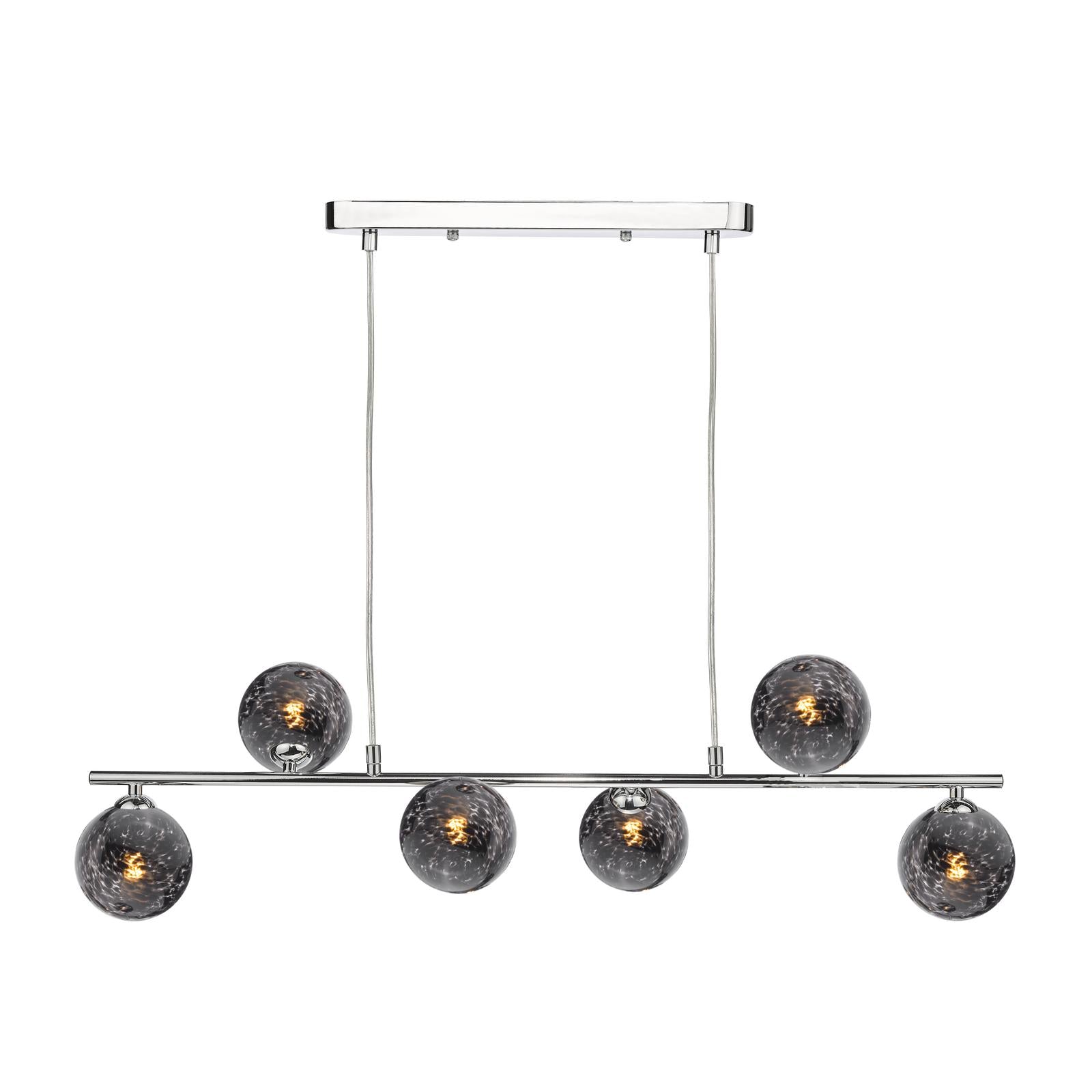 SPI6450-21 Spiral 6 Light Bar Pendant Polished Chrome With Black Confetti Glass