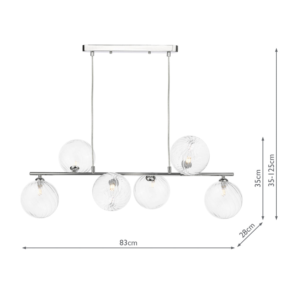 SPI6450-22 Spiral 6 Light Bar Pendant Polished Chrome With Closed Glass