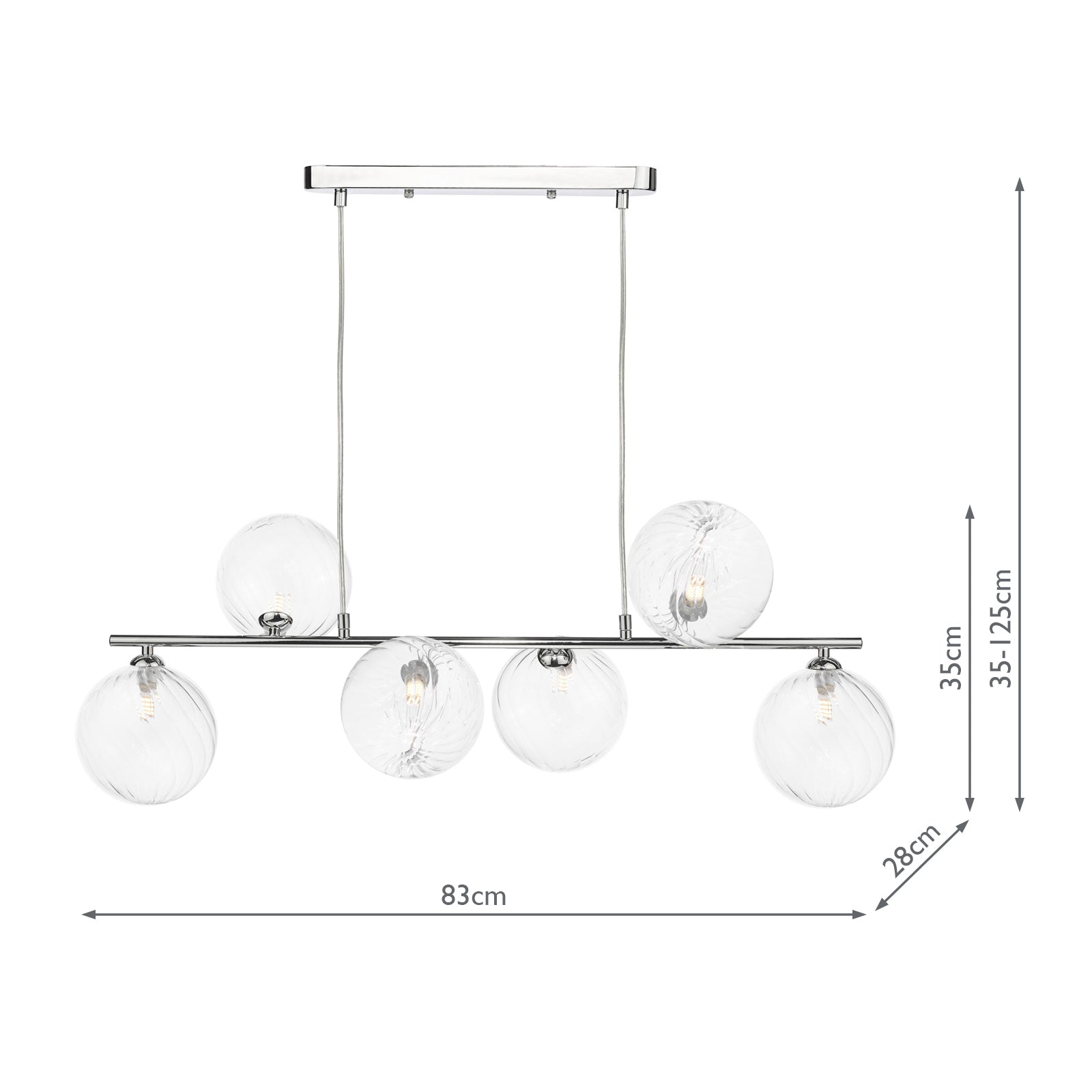 SPI6450-22 Spiral 6 Light Bar Pendant Polished Chrome With Closed Glass