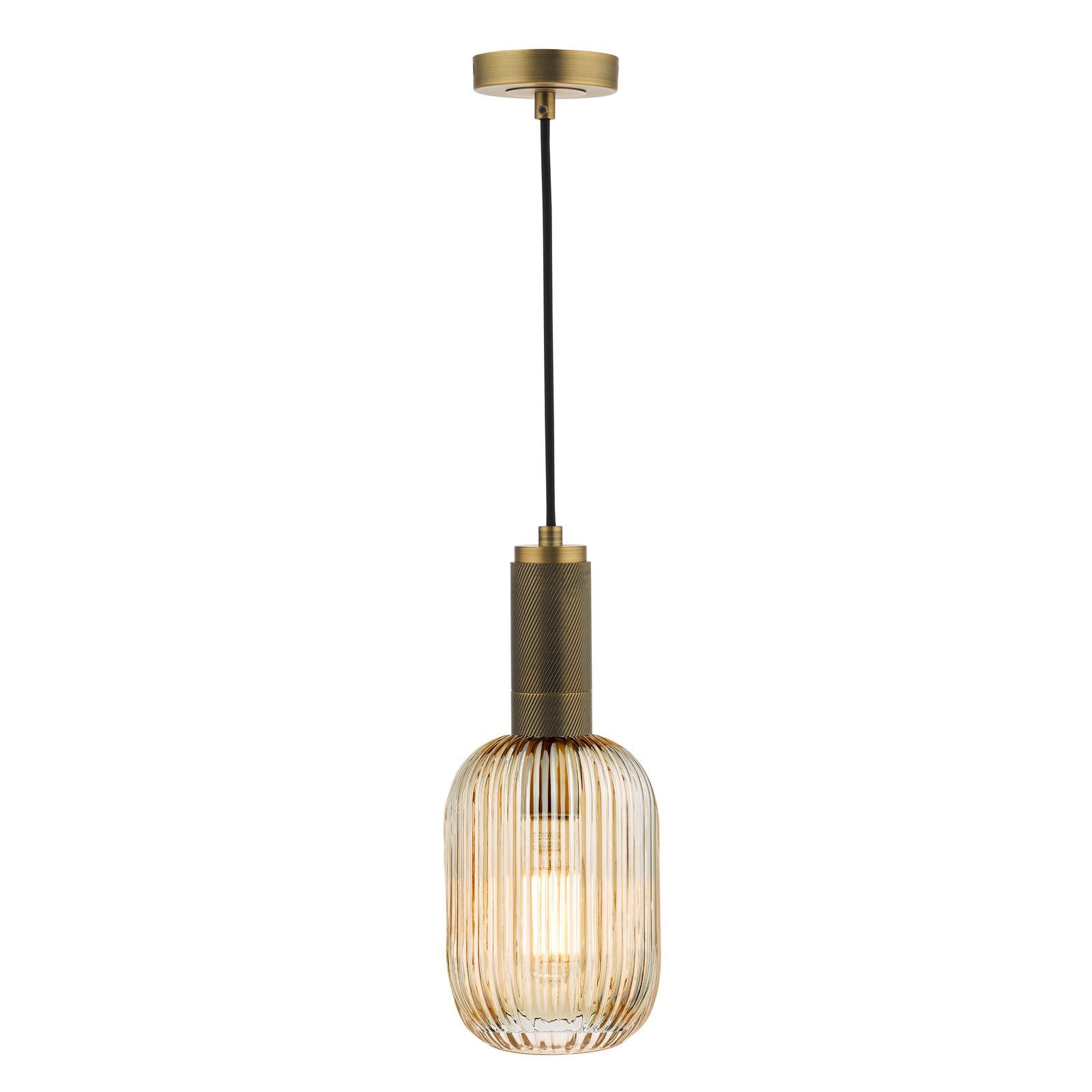 SPK0140-SAW6506 Sawyer Pendant Natural Brass and Champagne Ribbed Glass