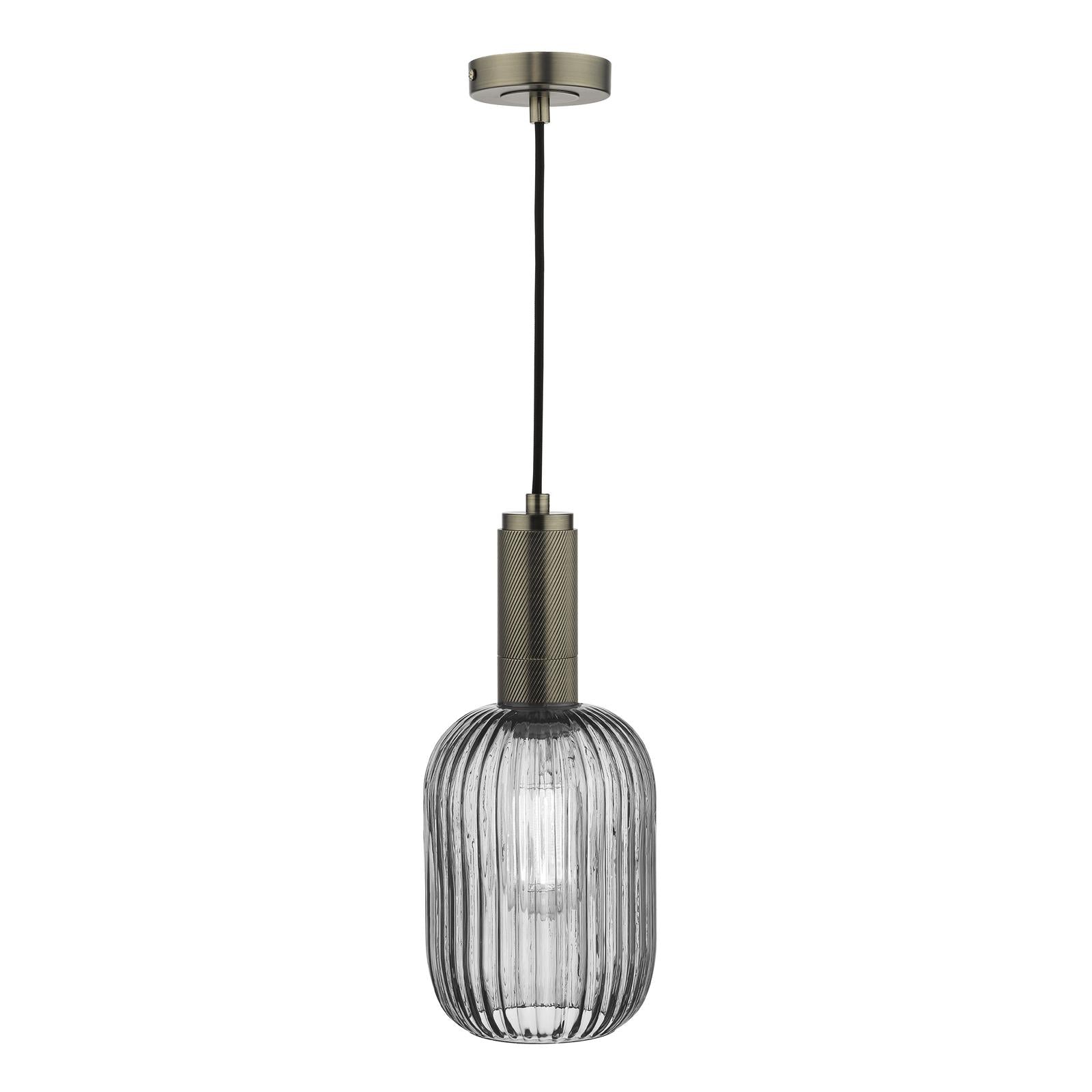 SPK0167-SAW6510 Sawyer Pendant Antique Chrome and Smoked Ribbed Glass