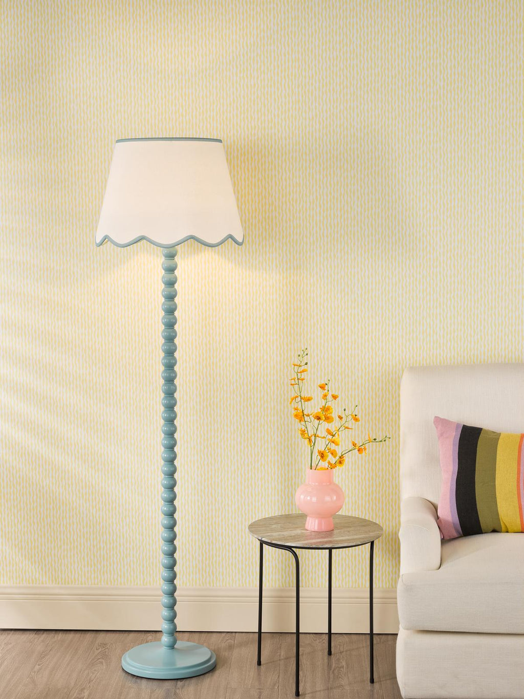 SPO4923-POM1823 Spool Floor Lamp Blue With Shade