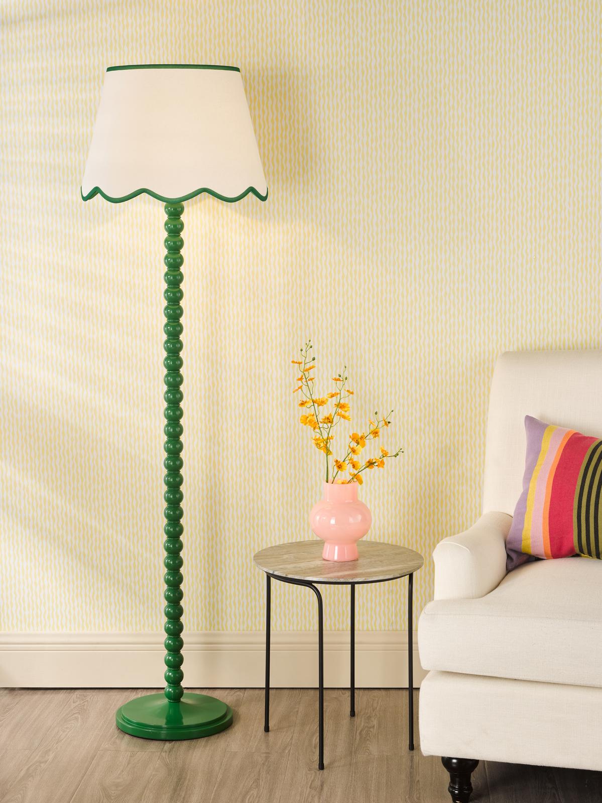 SPO4924-POM1824 Spool Floor Lamp Green With Shade