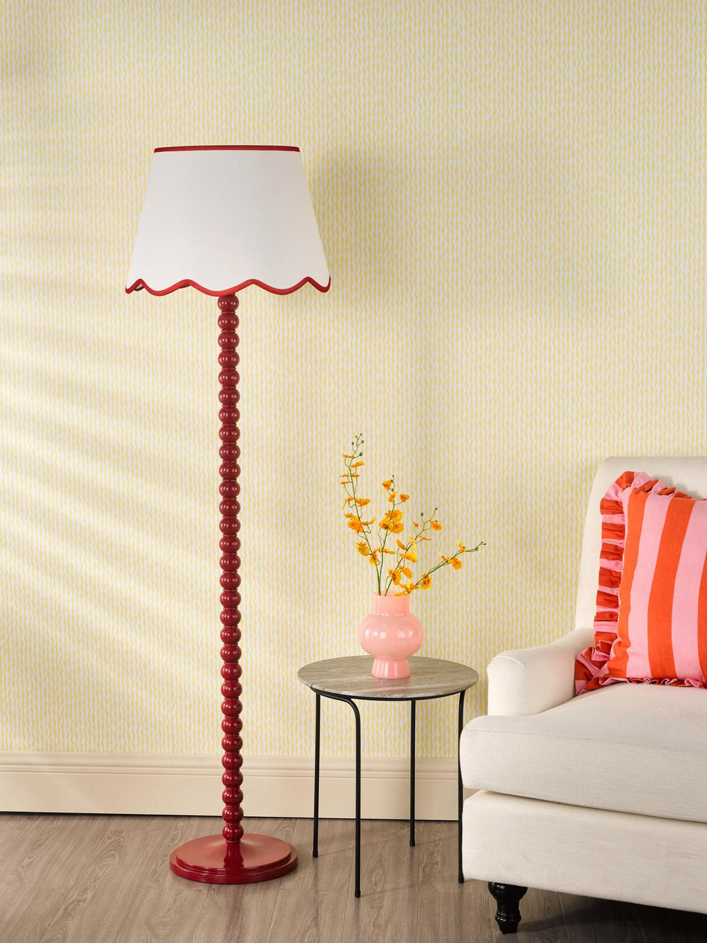 SPO4925-POM1825 Spool Floor Lamp Red With Shade