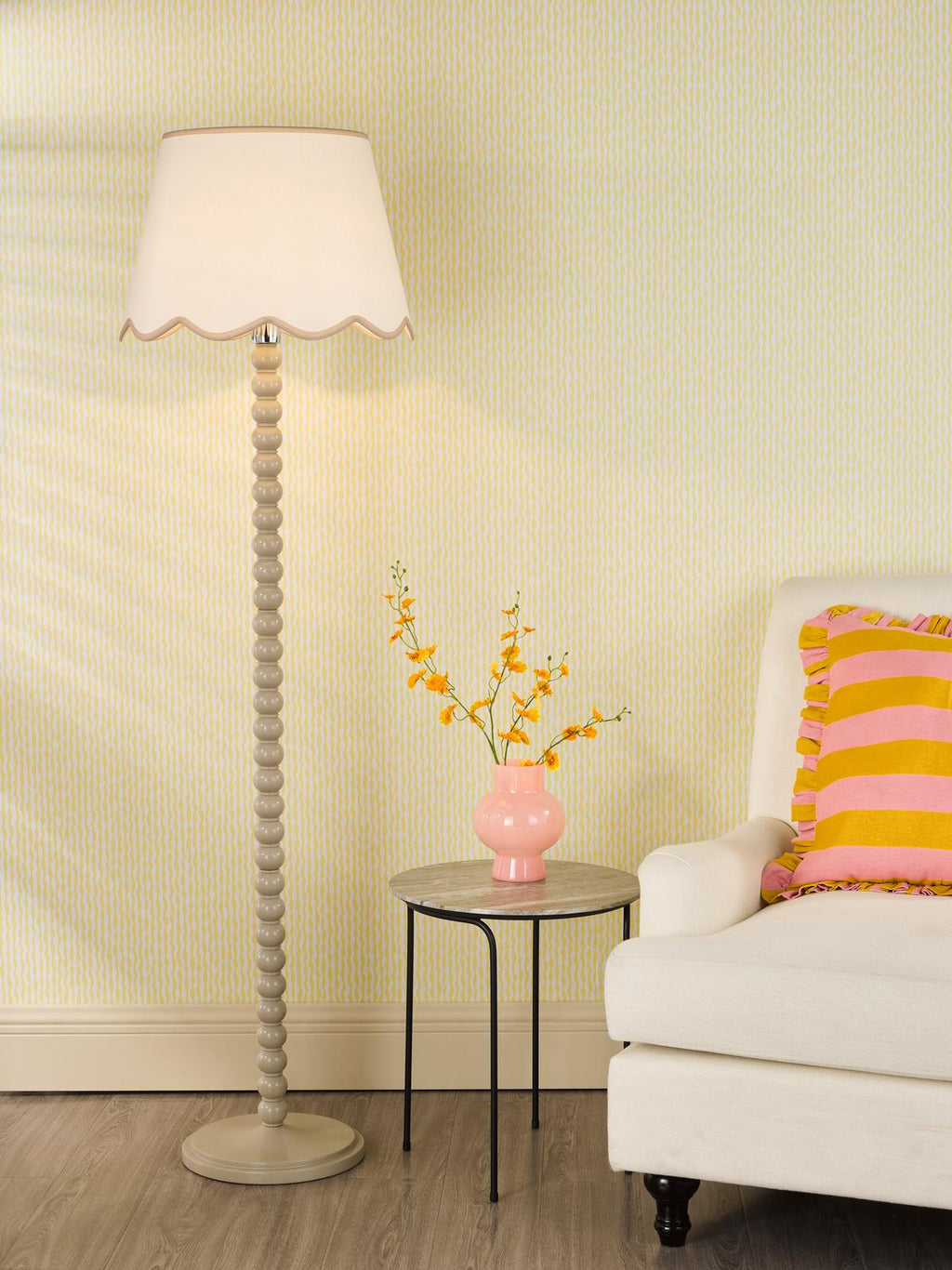 SPO4929-POM1829 Spool Floor Lamp Taupe With Shade