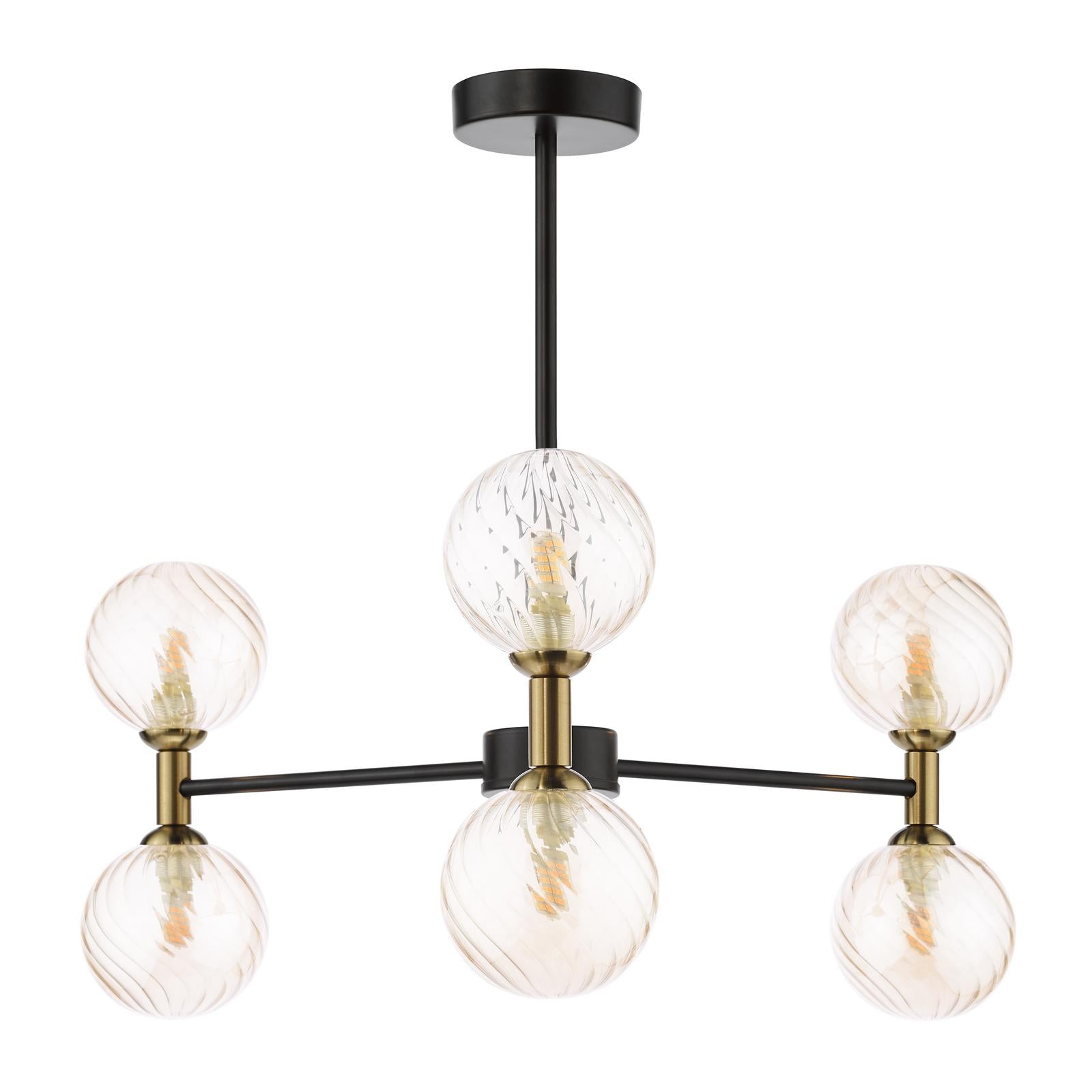 TAK0654-25 Takara 6 Light Semi-Flush Matt Black and Bronze With Twisted Amber Glass