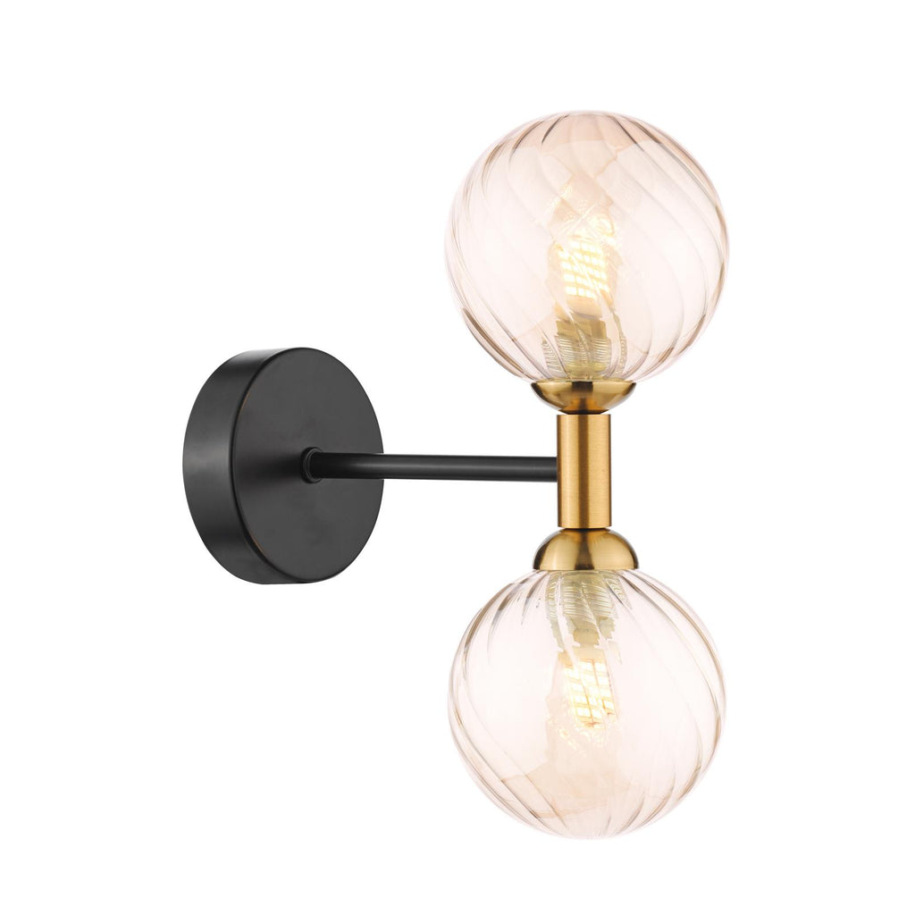 TAK0954-25 Takara 2 Light Wall Light Matt Black and Bronze With Twisted Amber Glass