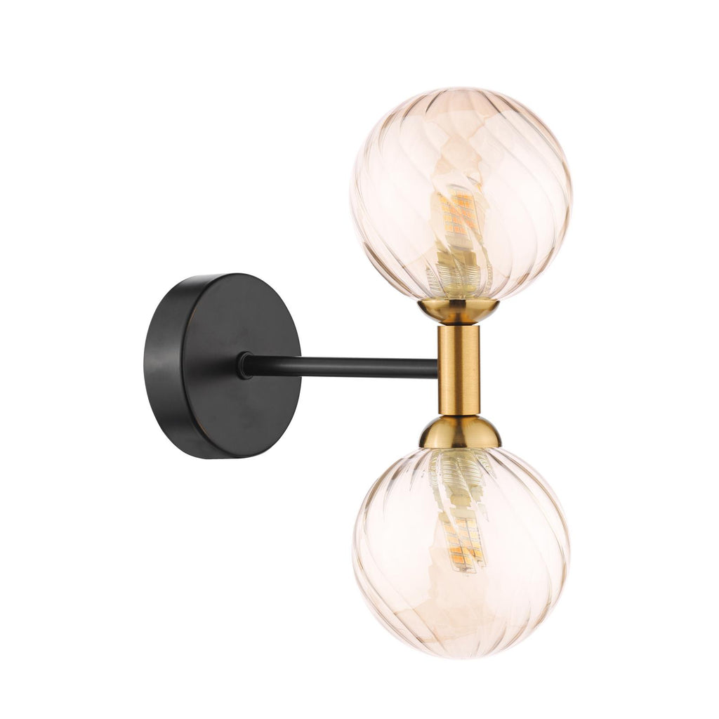 TAK0954-25 Takara 2 Light Wall Light Matt Black and Bronze With Twisted Amber Glass