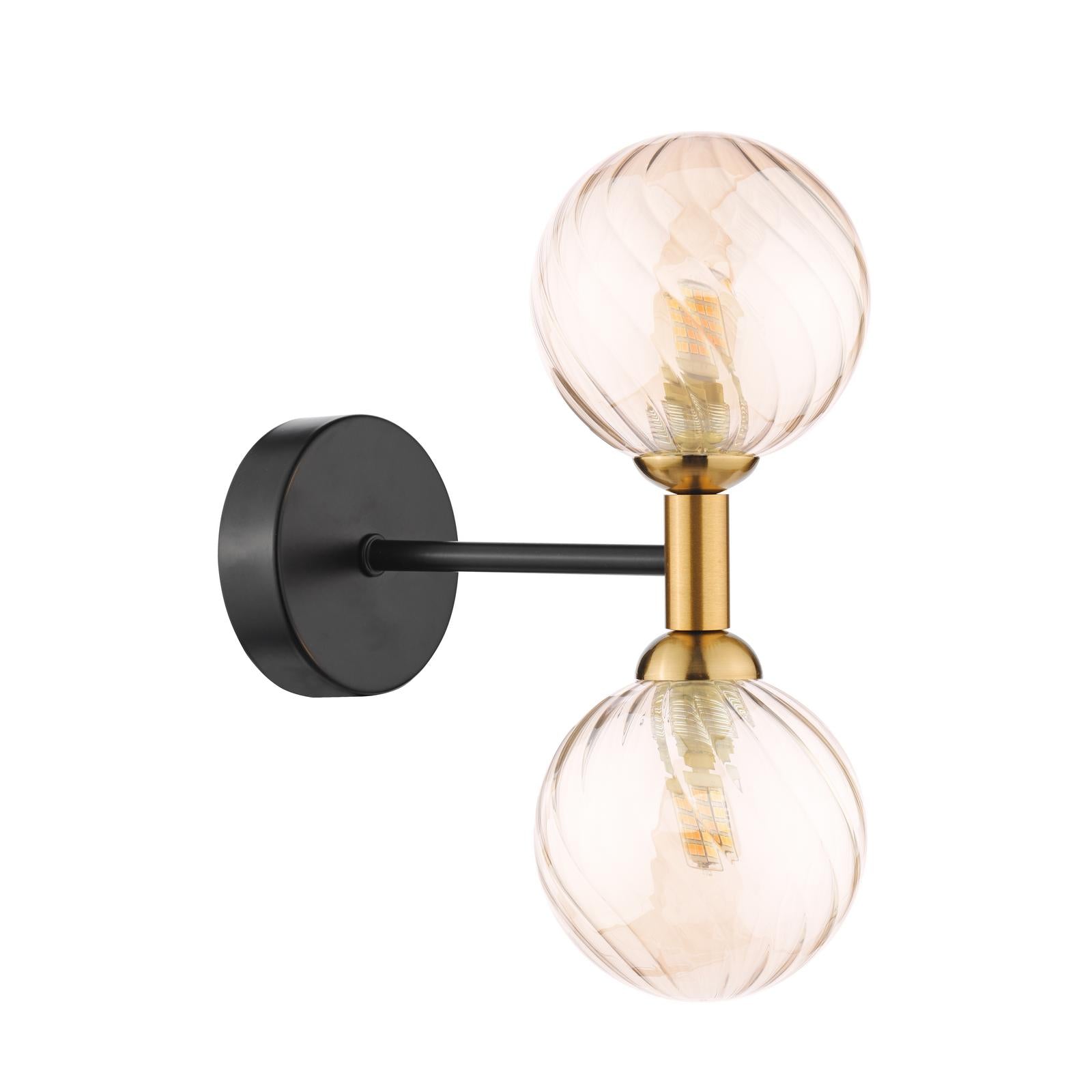 TAK0954-25 Takara 2 Light Wall Light Matt Black and Bronze With Twisted Amber Glass