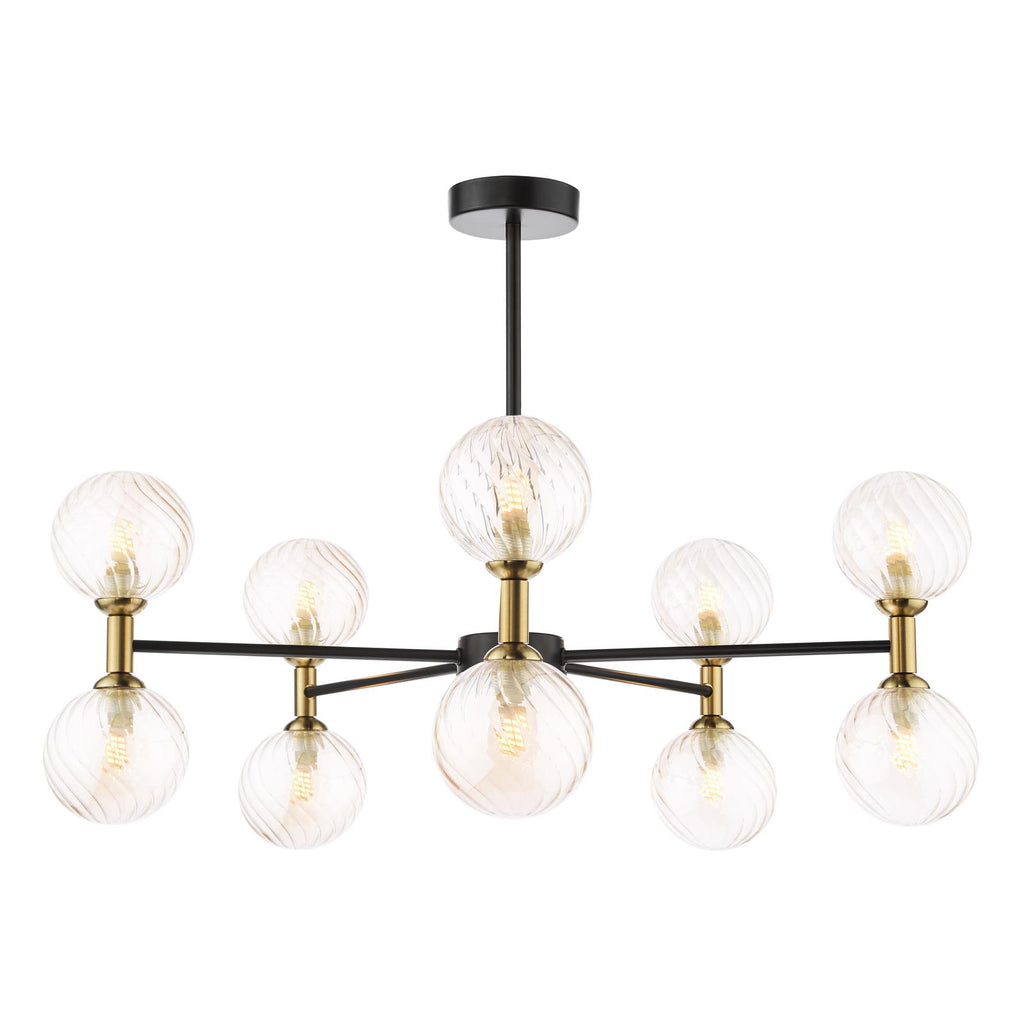 TAK2354-25 Takara 10 Light Semi-Flush Matt Black and Bronze With Twisted Amber Glass